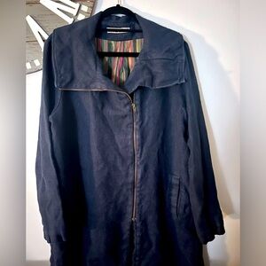 Flax zip up navy blue farm coat oversized small